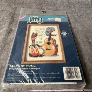 New 1993 Jiffy Counted Cross Stitch Kit, Country Music Warms the Heart  #16591